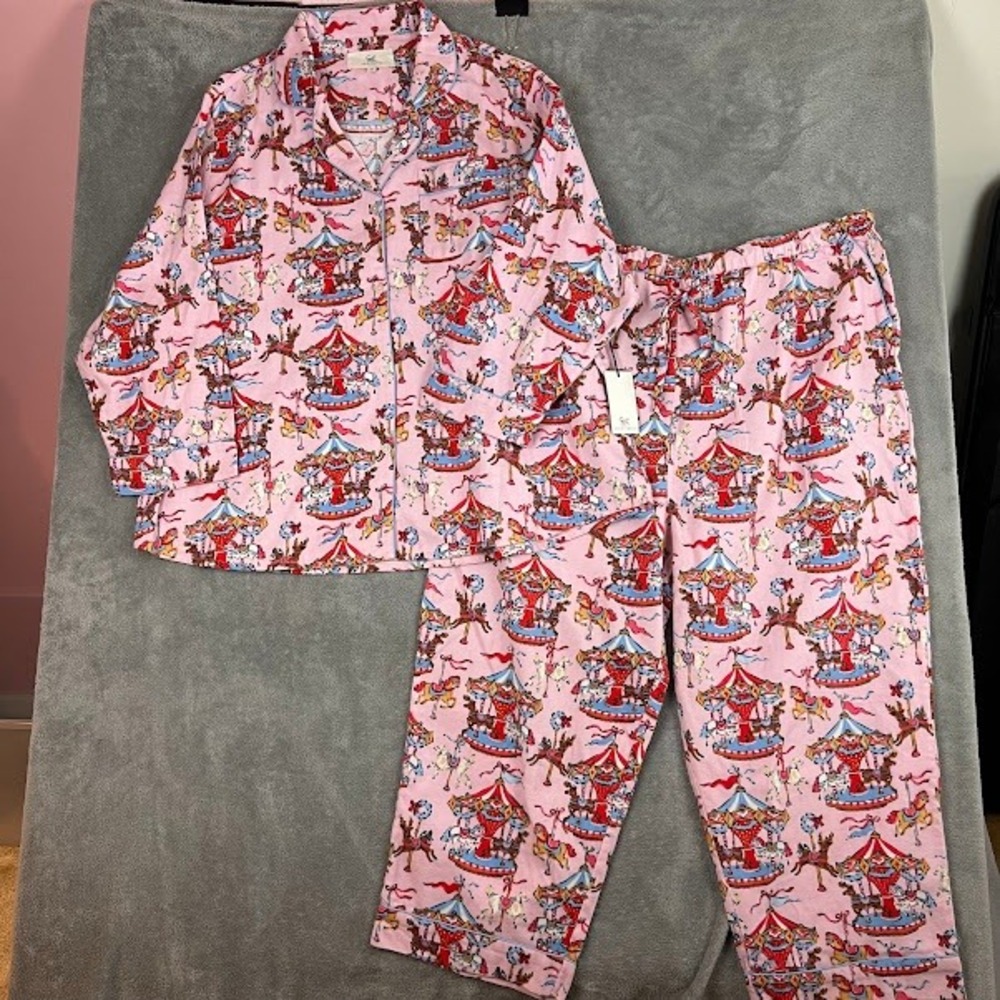 NWT Print Fresh x Kathy Hilton Christmas Flannel PJ Set Sz 3X Organic Cotton